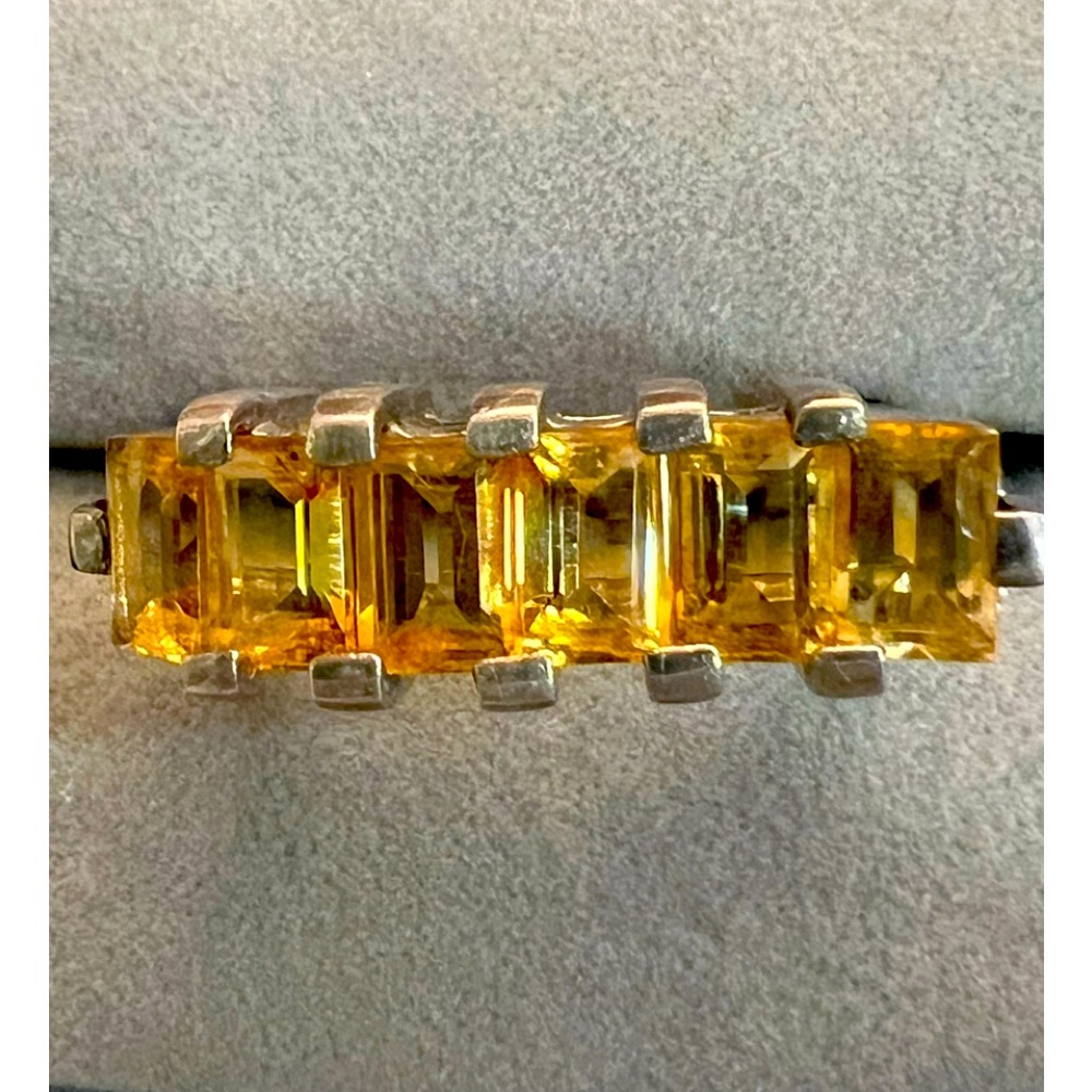 Golden Sun Citrine multi emerald cut stones ring size 6 made in Thailand